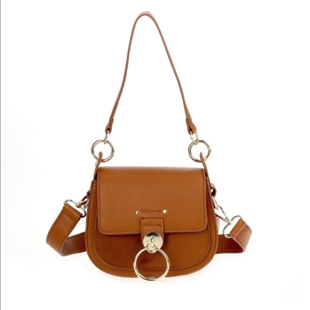 Metal Ring Saddle Crossbody shoulder bag - BLACK - Picture 4 of 7